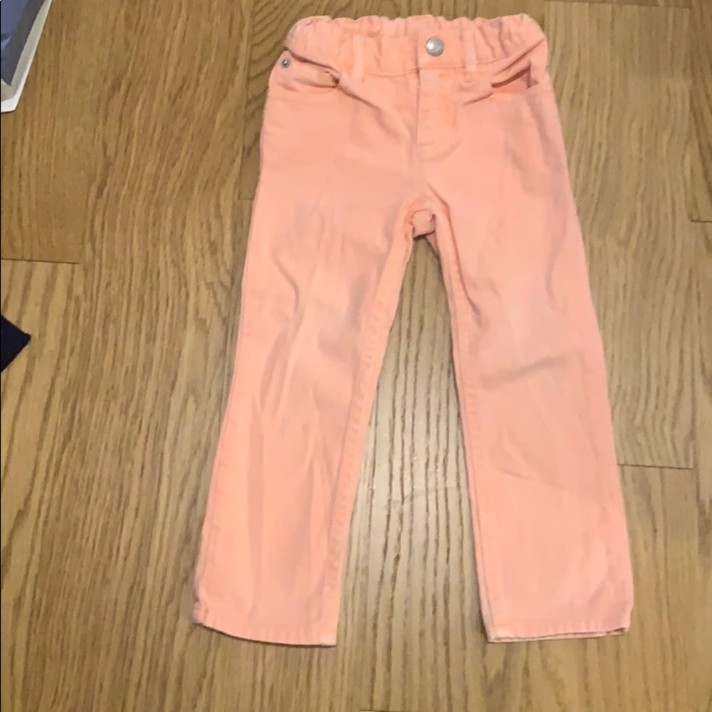 Distressed coral/hot orange jeans